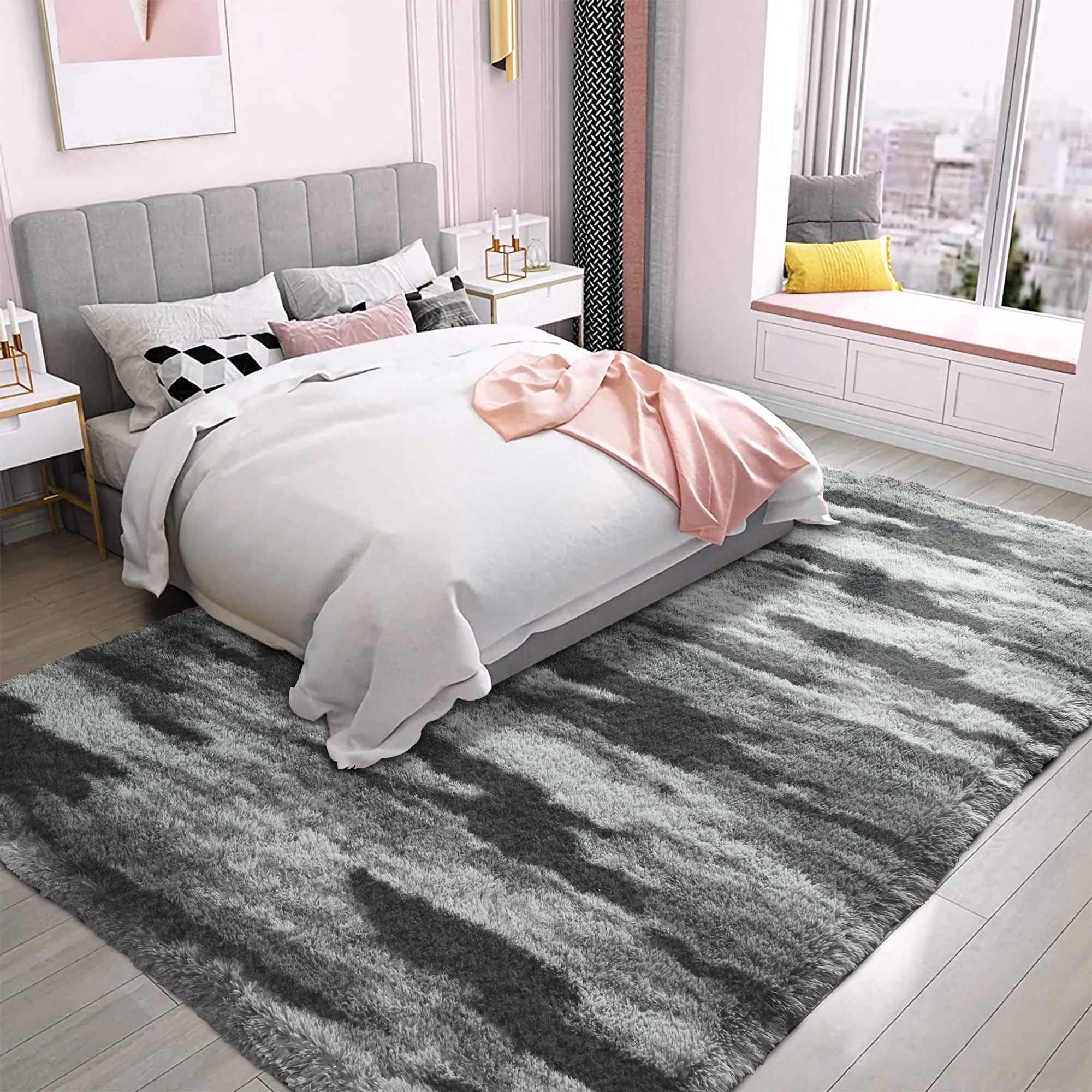 Arogan 4x6 Feet Area Rugs for Living Room Bedroom, Grey Soft Fluffy Shaggy Bedside Carpet, Machine Washable Indoor Floor Rug for Kids Home Decor Aesthetic
