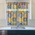 thumbnail image 3 of Kitchen Curtains 36 Inch Short - 3 Panel Set, Rod Pocket Window Curtain, Boho Floral Tribal Style, 100% Polyester for Farmhouse, Kitchen, Cafe, Bedroom, Easy Wash, 3 of 6