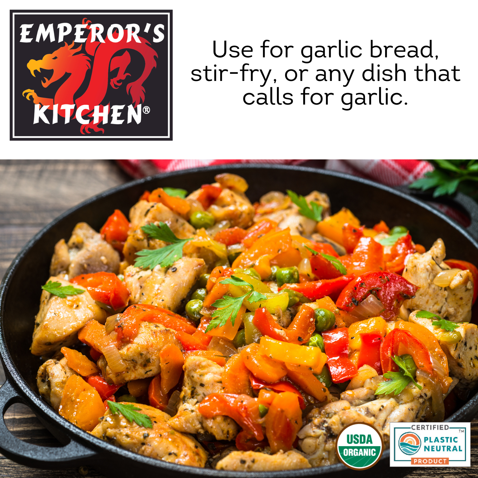 Pack of 12, Emperors Kitchen Organic Chopped Garlic, 4.5 oz