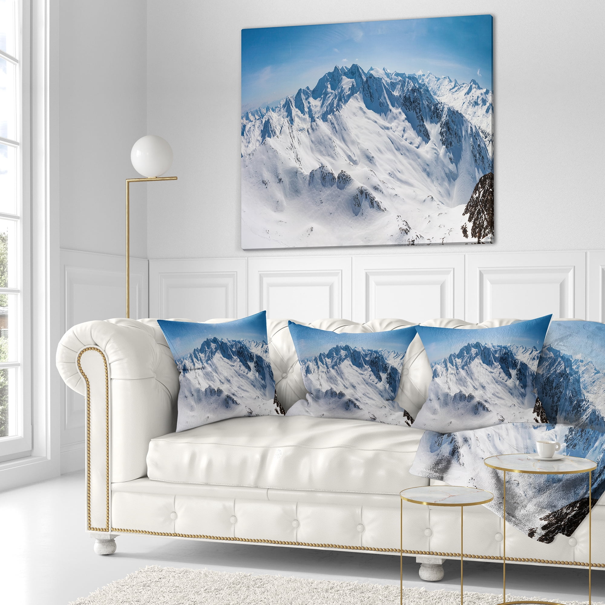 Designart Snowy Mountains Panoramic View - Landscape Printed Throw Pillow - 18x18