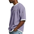 thumbnail image 3 of Lumtrix Short Sleeve Waffle Shirts for Men Spring Summer Quarter Zip Tops Casual Big and Tall Workout Pullover Purple M, 3 of 8