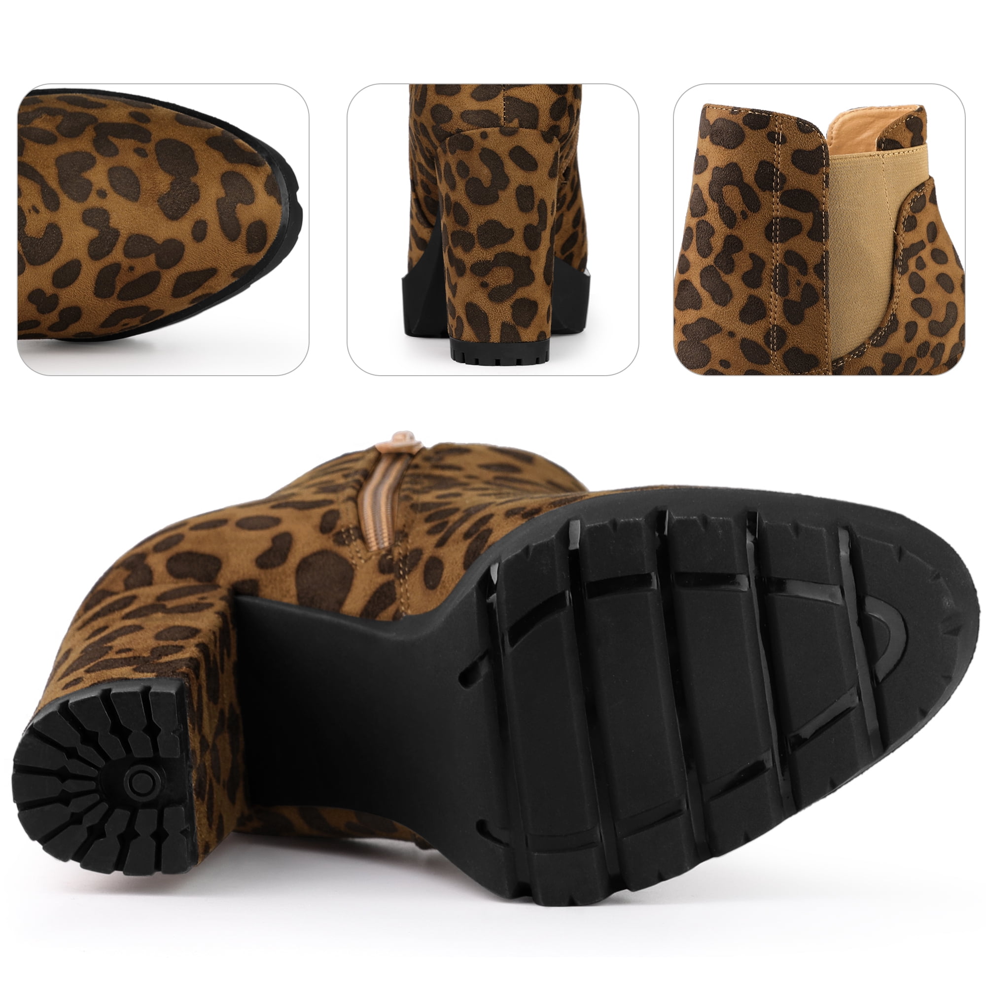 Unique Bargains Women's Platform Chunky Heels Chelsea Boots Leopard 9