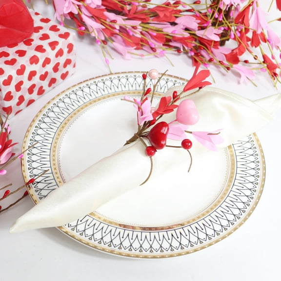 Valentine's Day Heart Napkin Rings Artificial Pink red Heart Shape Flower Napkin Ring Holder Buckles for Valentine's Day Wedding Birthday Party Table Decoration Supplies
