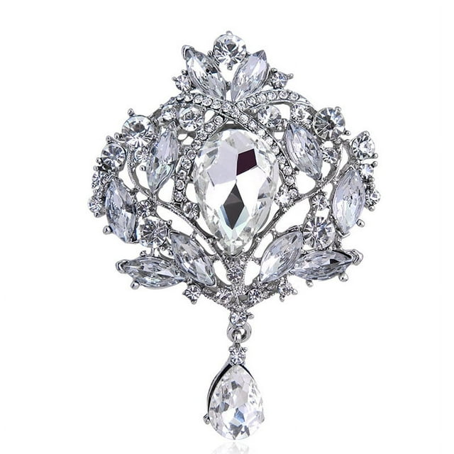 Jinsinto Bouquet de Mariée Grand Cristal Strass Broche Châle Épingle pour Femmes