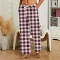 thumbnail image 2 of YDDIAN Mens Flannel Plaid Pajama Pant, Soft Lightweight Lounge Sleep Bottoms with Pockets and Button Fly Pink M, 2 of 3