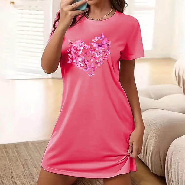 Camisón corto de talla grande para mujer, camisón de manga corta con estampado de pecho a la moda, camisón para mujer