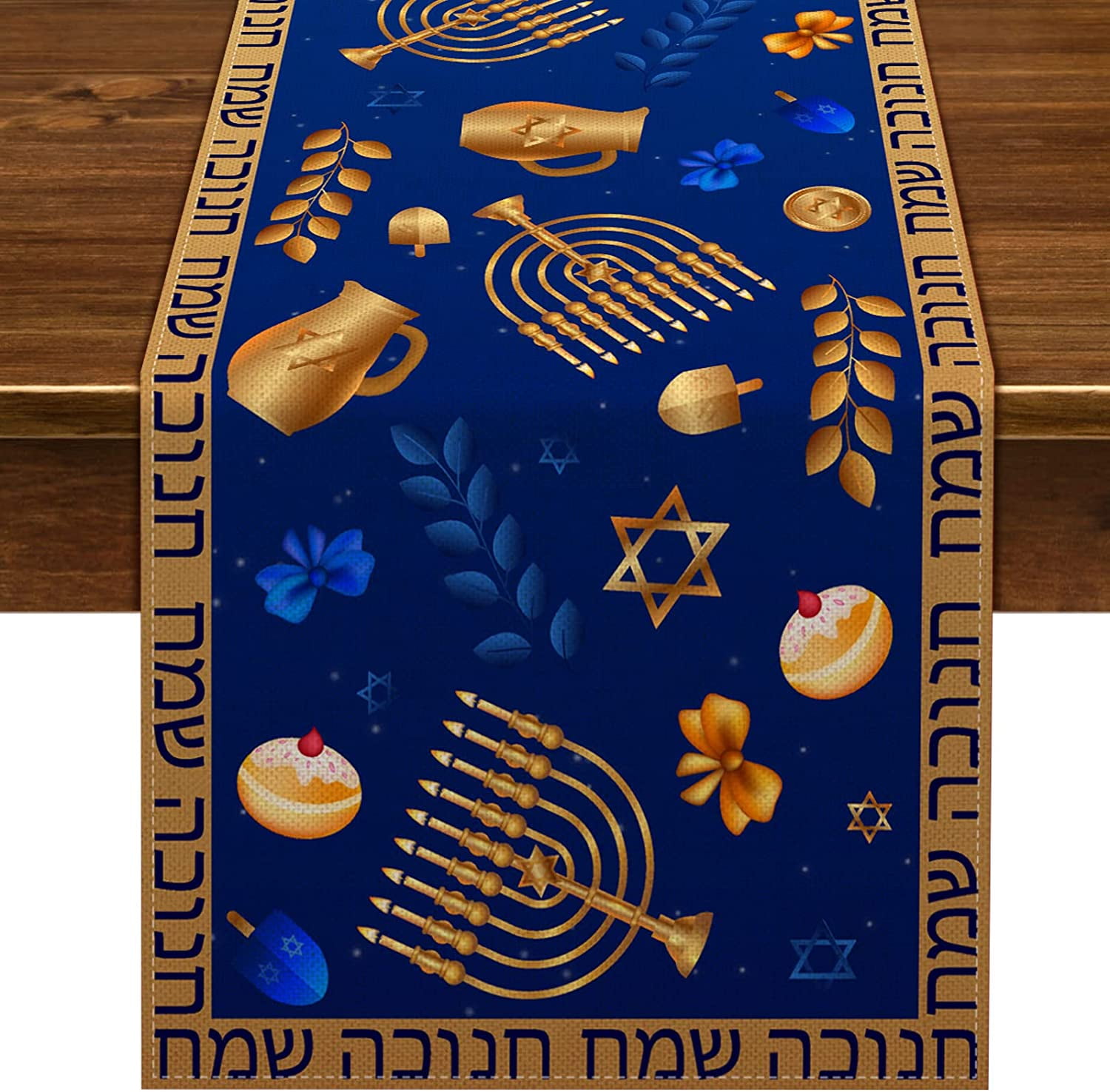 Hanukkah Table Runner Hebrew Jewish Chanukah Menorah Festival of Lights