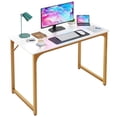 thumbnail image 5 of Computer Desk, 40'' Study Writing Table for Small Space, Save Space Office Desk with Metal Legs, Modern Steel Frame Wood PC Workstation for Home Office, Gold, 5 of 6