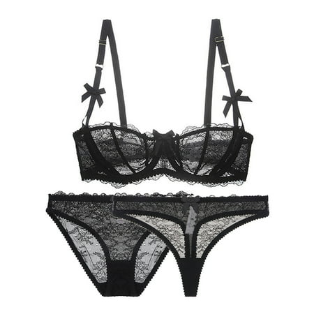 

Women s Lace Unlined Balconette Demi-Cup Underwire Sheer Bra