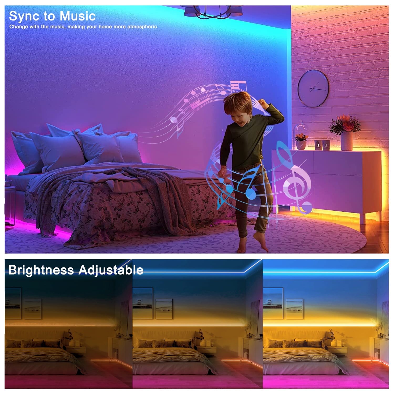 DAYBETTER 100FT Led Lights,Music Sync Strip Lights with APP and Remote Control,RGB Color Changing Lights for Bedroom Indoor Decor(2 Rolls of 50ft)