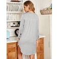 thumbnail image 4 of Oudiya Women's Button Down Nightgown V Neck Striped Sleepwear 3/4 Sleeves Nightshirts Soft Sleep Dress, S-XXL, 4 of 5