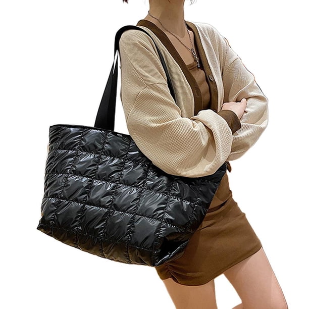 Bolso De Plumón Para Mujer De Otoño E Invierno, Bolsos De Un Solo Hombro De Color Sólido, Bolso De Celosía Rombal De Gran Capacidad sonducket AP006309-03