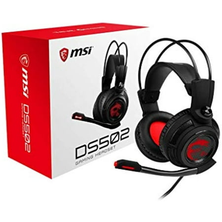 Msi Ds502 Gaming Headset, Enhanced Virtual 7.1 Surround Sound, Ergonimic Design, Omnidirectional Microphone, Intelligent Vibration System, Red Led Lighting, Pc/Mac