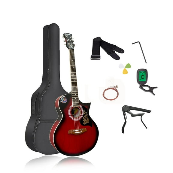 Matte Finish 3 Colors Sunburst Red 6 String 39" Acoustic Electric Guitar with Equalizer