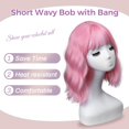 thumbnail image 3 of Yanonmyfd Light Pink Wigs with Bangs for Women,Shoulder Length Short Wavy Bob Wigs With Bangs Synthetic Bob Wig Curly Wig Heat Resistant Colorful Wavy Wig Cosplay Wigs For Daily Party(12 Inch), 3 of 18