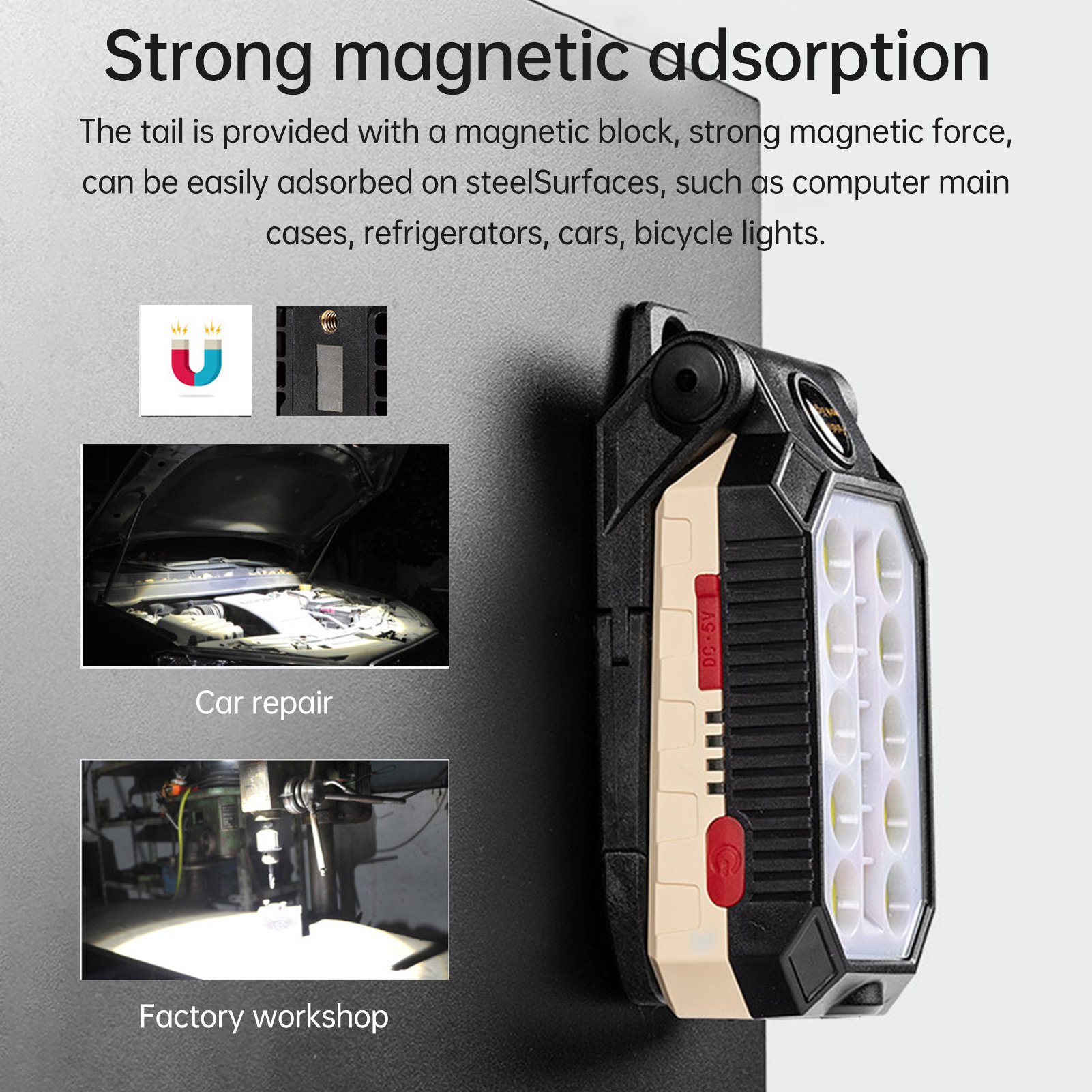 LED Work Light, Aoresac Rechargeable COB LED Magnetic Repair Work Flashlight, Portable Foldable Inspection Lamp Waterproof Floodlight with 4 Light Modes for Car Repairing/Workshop/Garage/Camping