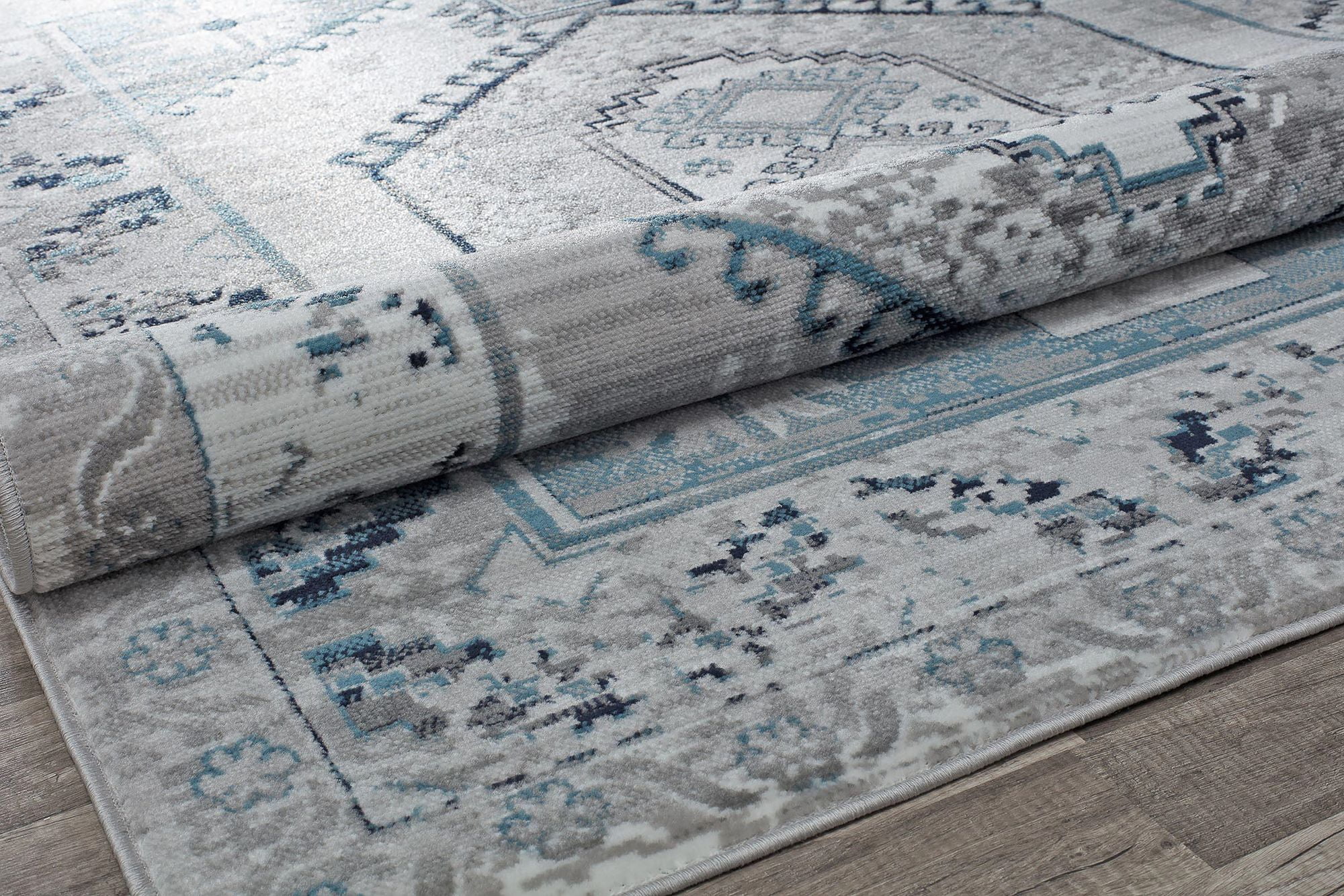 Freida FY10A Misty Blue Vintage Farmhouse Gray Area Rug, 2'6"x8'