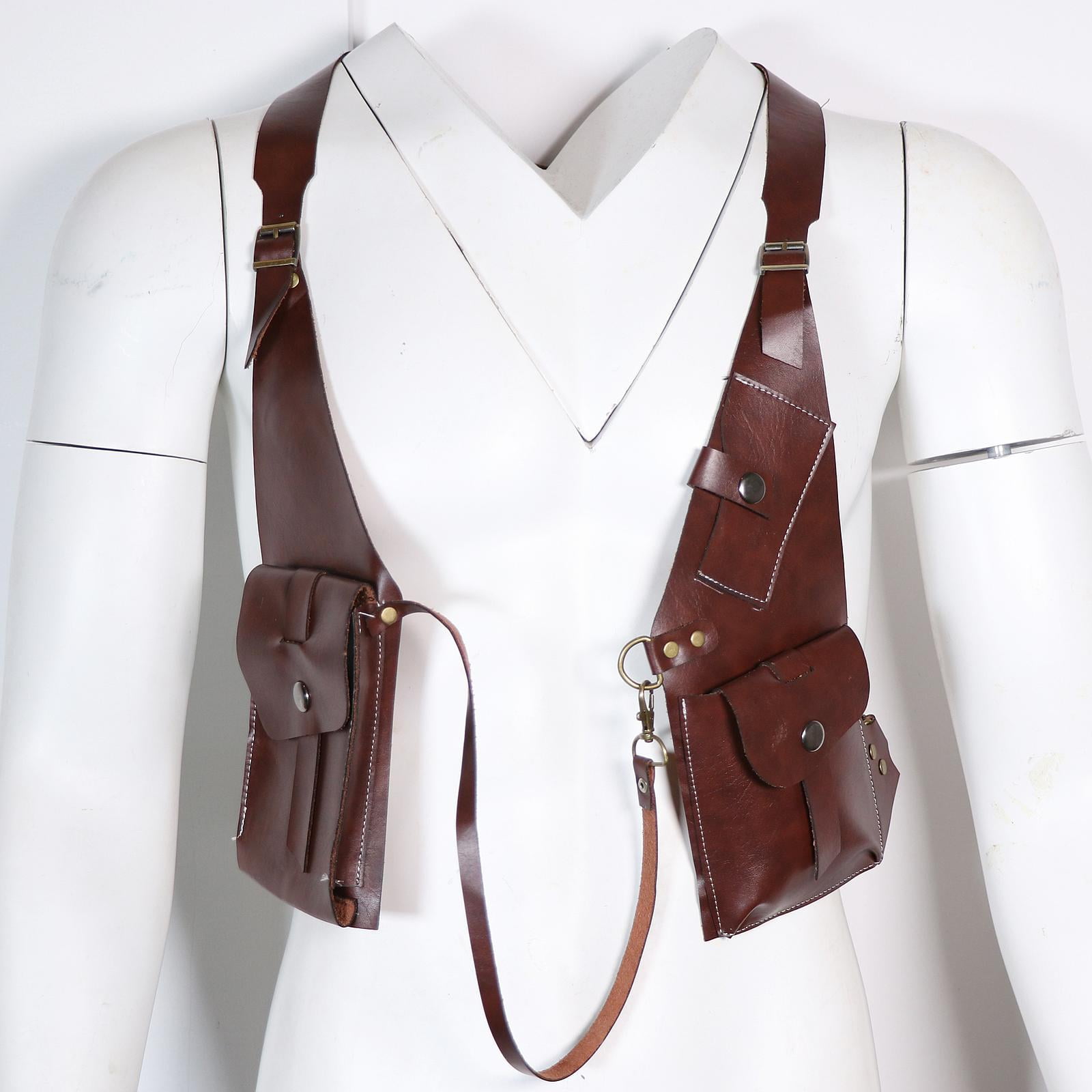 Abbraccia Steampunk Shoulder Harness Pouch Wear Resistant Wallet Bag for Motorcycling Street Deep Brown