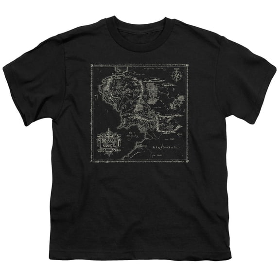 Trevco Sportswear LOR1062-YT-1 Lord of The Rings Map of Me Youth Short Sleeve T-Shirt, Black - Small