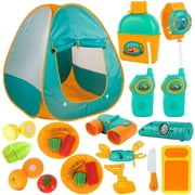 Little Explorers Kids Pop Up Play Tent with Camping Gear Outdoor Toy Tools Set (7 Pieces)