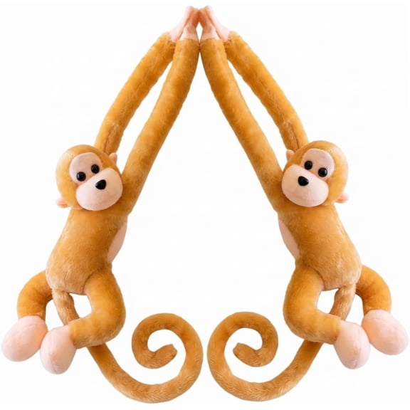 Long Arm Monkey Plush Toy, 23.6in Cute Hanging Stuffed Animal Doll With Soft Cozy Fabric, Curtain Decoration & Playmate For Kids, Birthday Gift, (Brown) 2Pcs