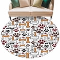 thumbnail image 2 of 6ft Washable Round Rug, Dog Claws Bones Non-Slip Circle Area Rug for Living Room Bedroom, Cartoon Animal Cute Indoor Floor Mat for Home Decor, 2 of 9