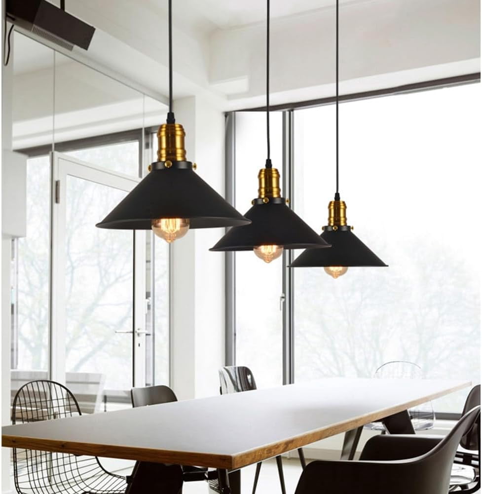 Vintage Black Gold Metal Pendant Light Fixture for Kitchen Sink, Retro Industrial Style Iron Pendant Lighting, Rustic Farmhouse American Pendant Lamp for Over Table Kitchen Island Shop