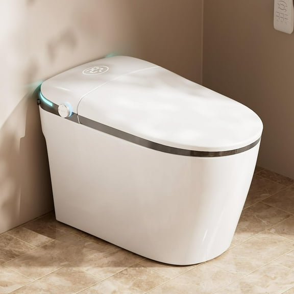 WinZo Smart Toilet,One Piece Bidet Toilet for Bathrooms with Auto Open & Close,Auto Flush, Foot Sensor,Movement Drying,Heated Seat,ADA Chair Height，Electric Tankless Toilets with LED Display,Grey