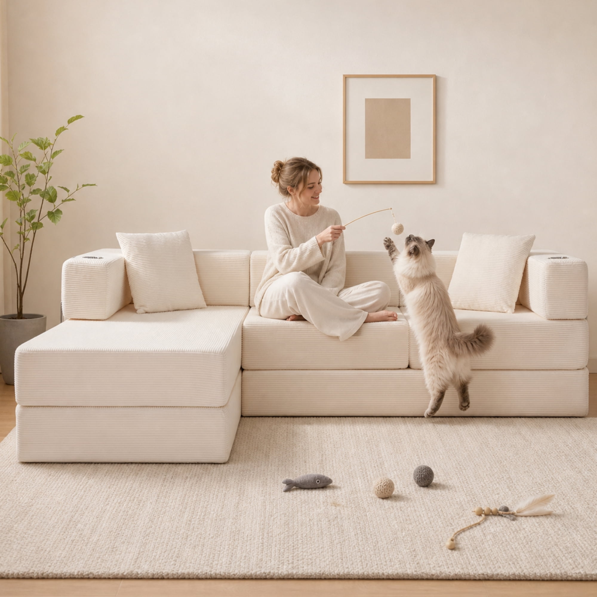 Leumius 108" Modular Sectional Sofa with L-Shape Chaise, Boneless Cloud Couch with Deep Seat for Living Room, Bedroom White