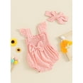 thumbnail image 4 of Musuos Baby Girl 2Pcs Summer Outfits 0-18Months Fly Sleeve Plaid Print Smocked Romper with Headband Set Newborn Clothes, 4 of 10