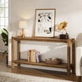 thumbnail image 5 of Finmind 63" Solid Wood Console Table, Farmhouse Entryway Table with 2-Tier Storage Shelf, Narrow Long Sofa Table Behind Couch for Living Room, Hallway, Entrance, Brown, 5 of 7