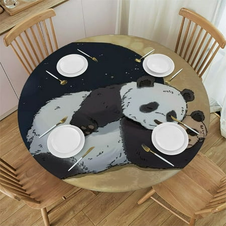 

Patifu Panda Bear White Bear Crescent Moon Round Table Cover Stain Resistant Washable Indoor Outdoor Tablecloth Kitchen Dining Wedding Parties Waterproof Fabric 100% Polyester 46-50