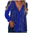 thumbnail image 2 of Njagoc3 Womens V-Neck Sequin Solid Color Long Sleeve Casual Blouse Blouse, 2 of 6