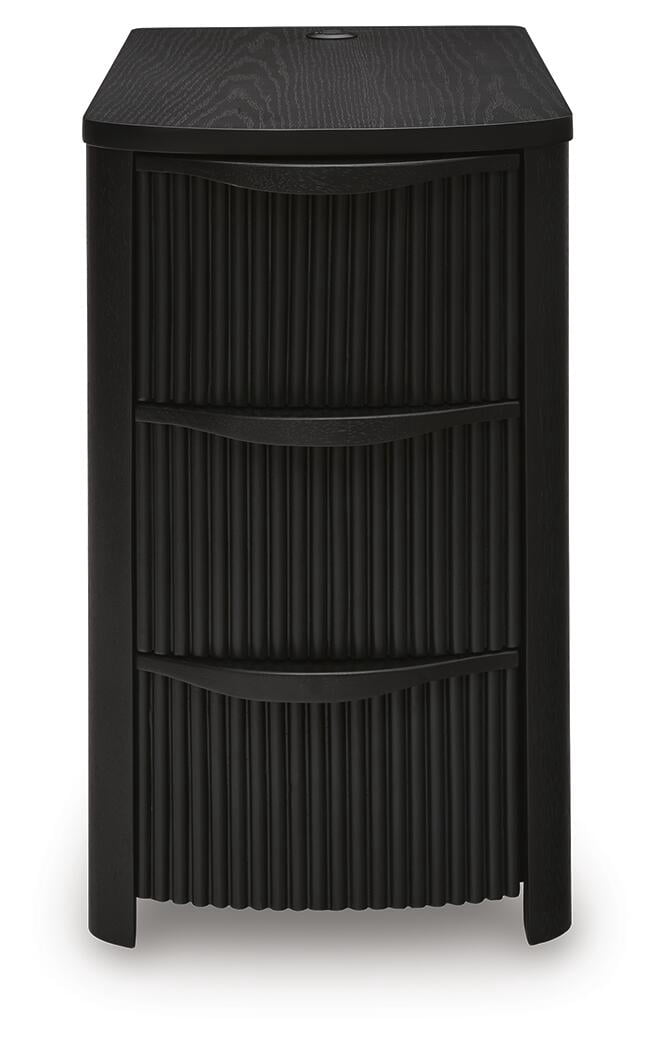 Camdill Chairside End Table with USB Charging Ports and 3 Drawers, Black Wood Finish