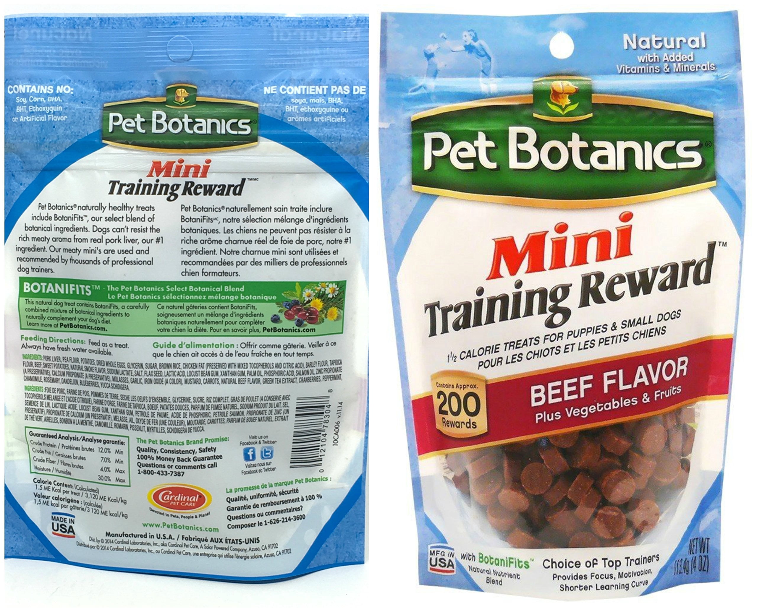 Pet Botanics Mini Training Rewards for Dogs 3 Flavor Variety Bundle: (1) Bacon, (1) Chicken and (1) Beef, 4 Oz Ea (200 Count per Bag, 3 Bags Total)