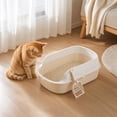 thumbnail image 4 of LOWLHOME Cat Litter Tray Semi Enclosed Cat Litter Box with Open Top Detachable Easy to Clean Litter Pan Indoor Cats Anti Splashing Pet Supplies Spacious, Beige, 4 of 7