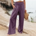 thumbnail image 3 of VSSSJ Women's Cotton Linen Wide Leg Pants Relaxed Fit Solid Color High Waist Straight Flowy Pants Baggy Breathable Lightweight Lounge Trousers Purple XXXL, 3 of 8