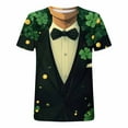 thumbnail image 4 of LEKWK Womens Funny Tshirts Leprechaun Tuxedo Print Round Neck St Patricks Day Shirt 3D Graphic Bow Tie Suit Costume Novelty Top, 4 of 5