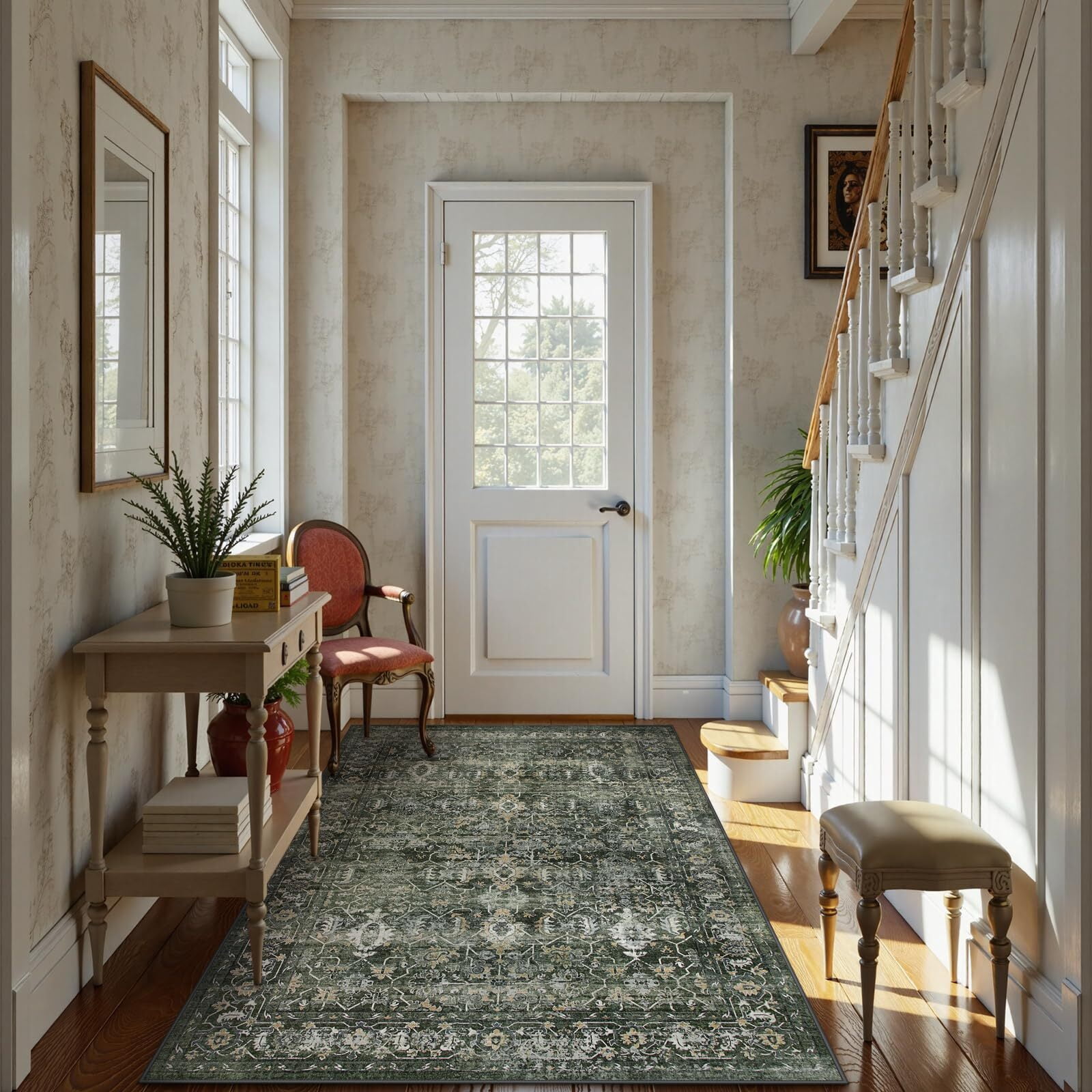 Moynesa Washable Area Rugs,5x7 Rugs for Bedroom Soft Rugs for Bedroom Aesthetic Boys,Retro Distressed Non Slip Throw Rug Carpet Dining Room Rugs for Under Table