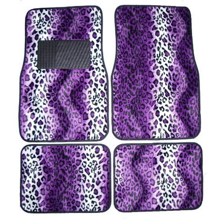 Purple Leopard Animal Print Front & Rear Carpet Car Truck SUV Floor Mats