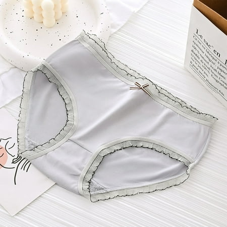 Hot Deal: Women Panties  Ropa Interior de Mujer  Milk Silk Breathable Mid Waist Girls Panties Sweet Lace Printed Comfortable Panties SOPATENOR Gray XL