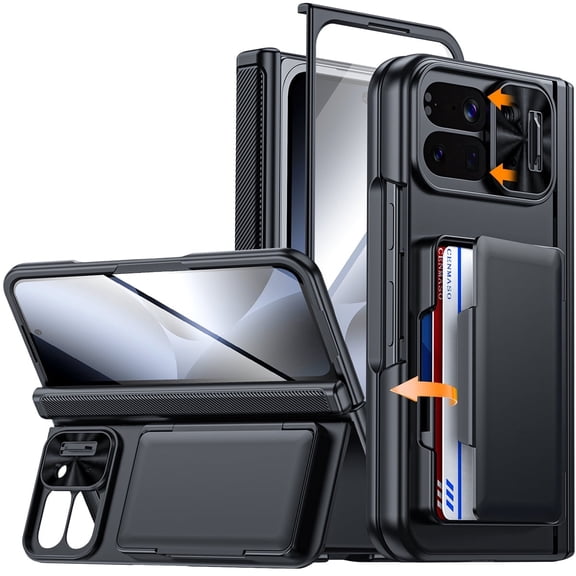 Oupeigar Google Pixel 10 Pro Fold Phone Case,with RFID Blocking Card Holder,Kickstand,Screen Protector,Shockproof Design Phone Case-Black