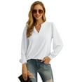 thumbnail image 3 of JWD Women's Casual V-neck Shirt Office Long Sleeve Bubble Cuff Four Seasons Top White X-Large, 3 of 6