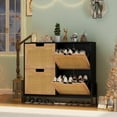 thumbnail image 2 of Yiwa Slim Space-Saving Shoe Rack, Oak Rattan Cabinet with 4 Flip Drawers and Hidden Adjustable Storage for Hallway, 2 of 9