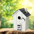 thumbnail image 4 of Bird House with Black Stepped Roof, Rustic Beige, Modern Farmhouse Panels, Applied Arched Window Details, Perch, 8 Inches, 4 of 6