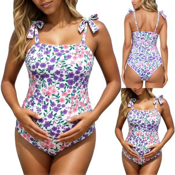 MuXiKeJi Clothes Maternity Bathing Suits for Women Ribbed Tie Knot Maternity Swimsuit Cutout Ruched Pregnancy Swimwear