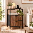 thumbnail image 2 of Ktaxon Nightstand with Charging Station End Table with 2 Fabric Drawers Bedside Table Furniture for Bedroom, Living Room,Fluted Brown Wave Design, 2 of 11