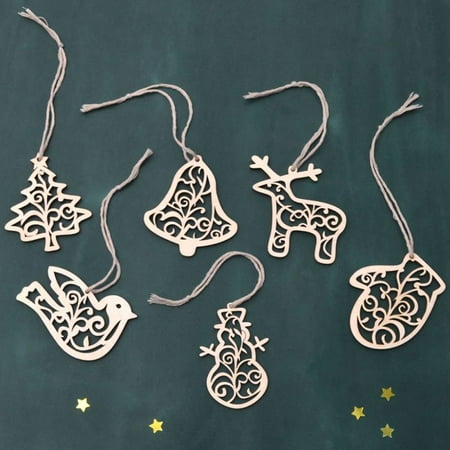 Small Christmas Tree Decorating Wooden Christmas 6-piece Small Pendant Tree Decorations Wooden Christmas Tree Ornaments ()
