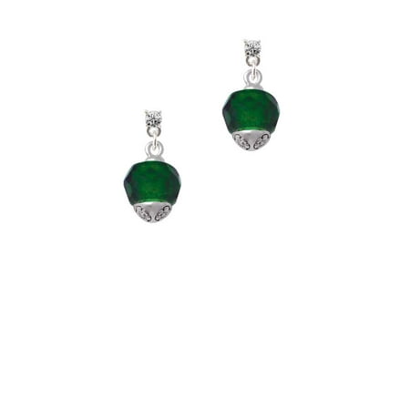 - 12mm Faceted Green Glass Spinner Clear Crystal Post Earrings