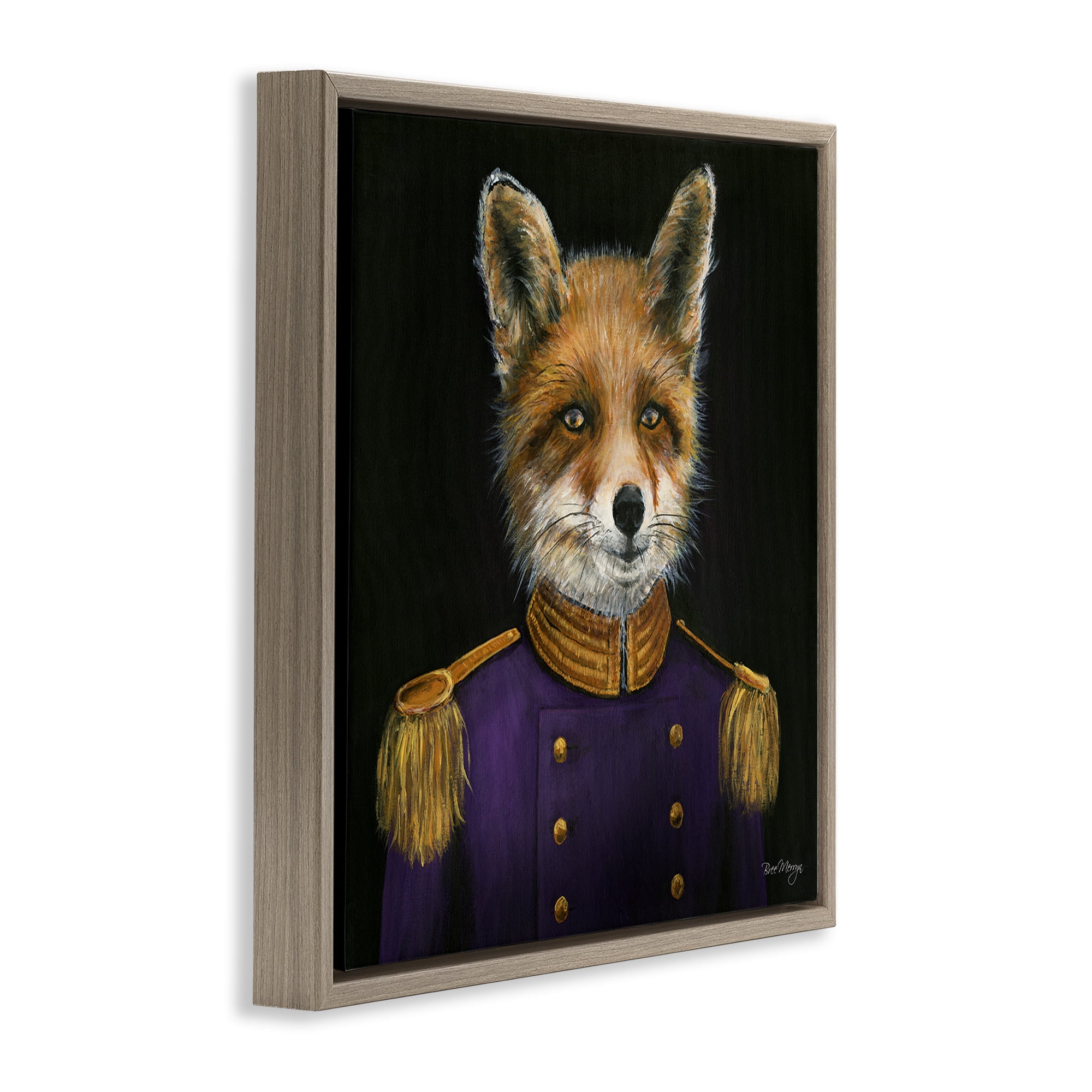 Stupell Industries Military Coat Fox Novelty & Humor Painting Brown Floater Framed Canvas Art Print Wall Art, 18 x 18